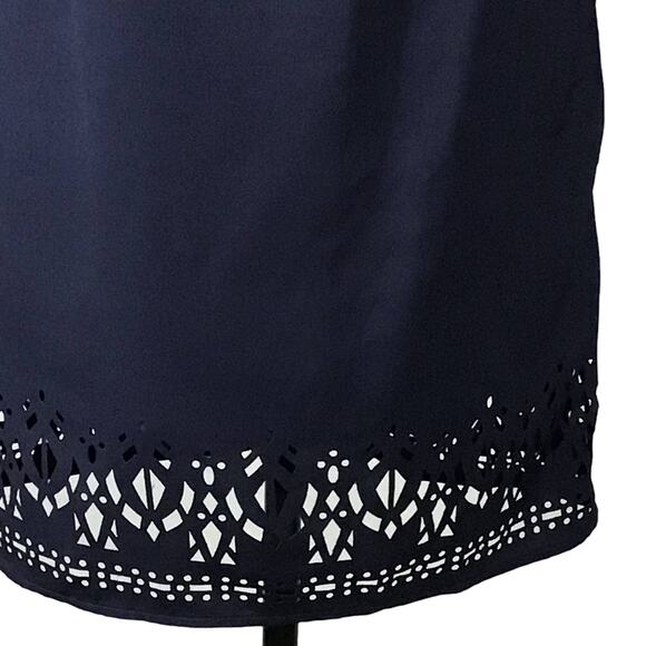 Greylin Melissa Laser Cut Deep Navy Blue Halter Shift Mini Dress sz XS - Picture 11 of 13